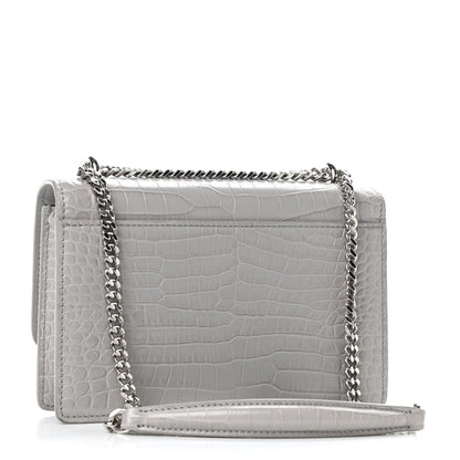 Saint Laurent Calfskin Crocodile Embossed Monogram Sunset Chain Wallet Mouse Grey 2 of 5