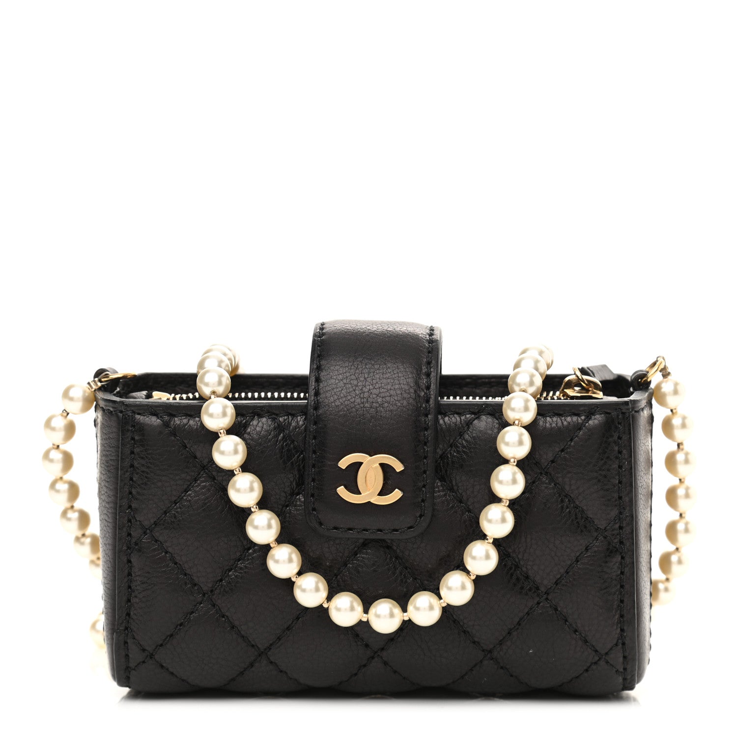 Chanel Calfskin Quilted Pearl Chain Love Symbols Mini Bag Black 1 of 12