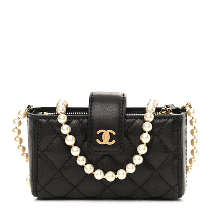 Chanel Calfskin Quilted Pearl Chain Love Symbols Mini Bag Black 1 of 12