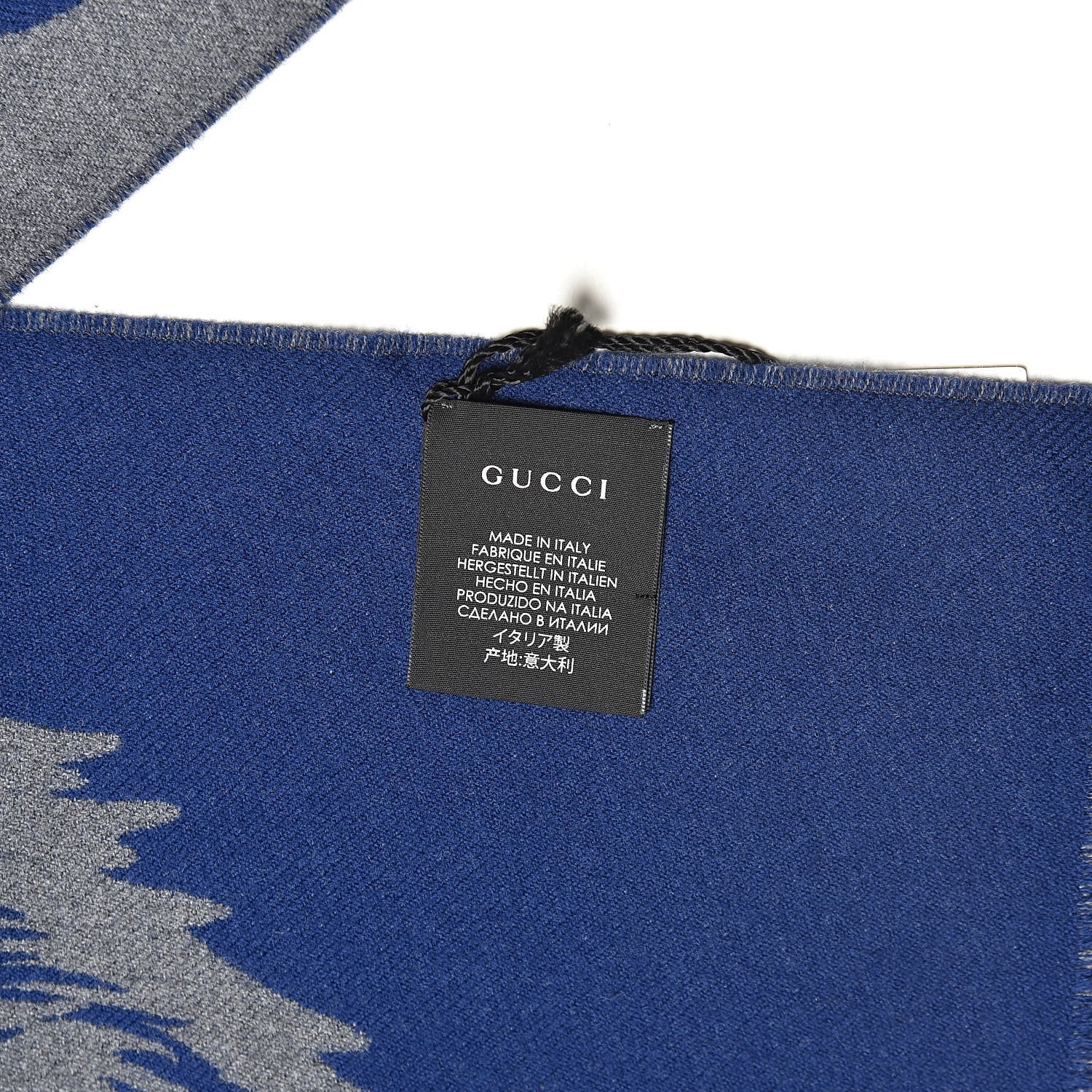 Gucci Wool Knit Wolf Scarf Blu-Grigio 4 of 4