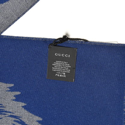 Gucci Wool Knit Wolf Scarf Blu-Grigio 4 of 4