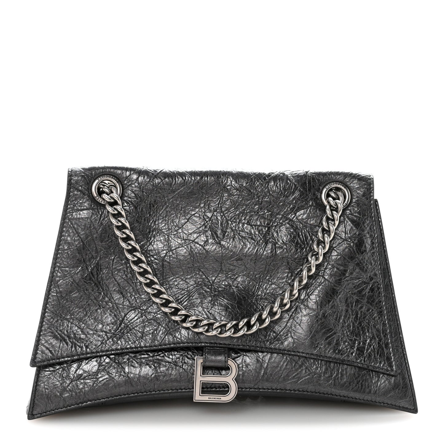 Metallic Crushed Calfskin Medium Crush Chain Bag Steel Grey