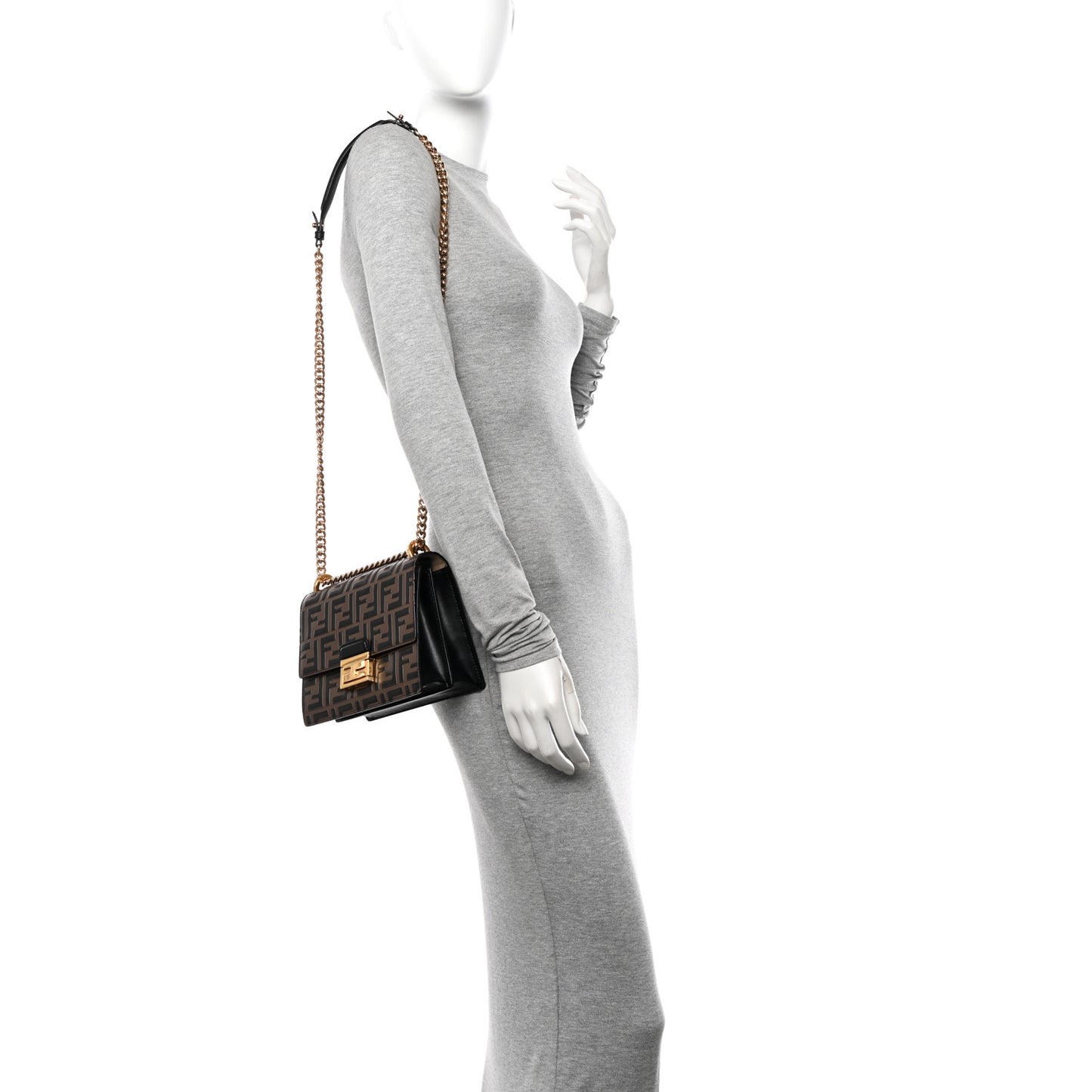 Vitello Liberty Bi-Color FF 1974 Embossed Small Kan U Shoulder Bag Maya Black