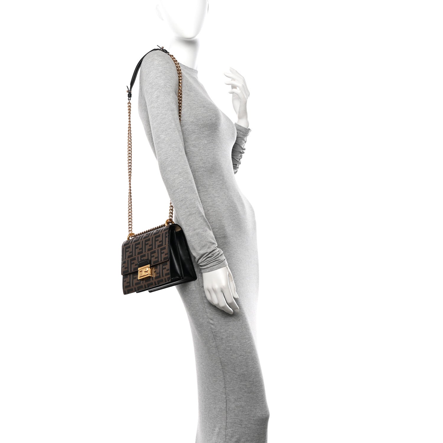 Fendi Vitello Liberty Bi-Color FF 1974 Embossed Small Kan U Shoulder Bag Maya Black 2 of 13