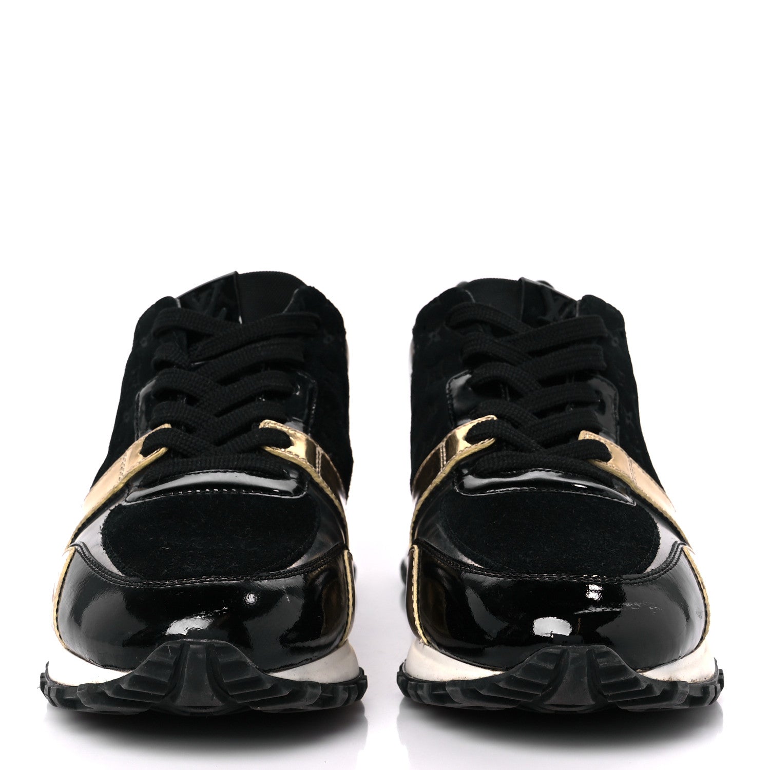 Louis Vuitton Suede Monogram Run Away Sneakers 36  Black Gold Silver 3 of 11