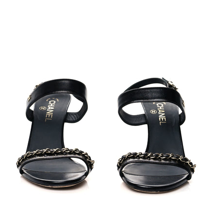 Chanel Lambskin Chain Sandals 41.5 Black 2 of 9