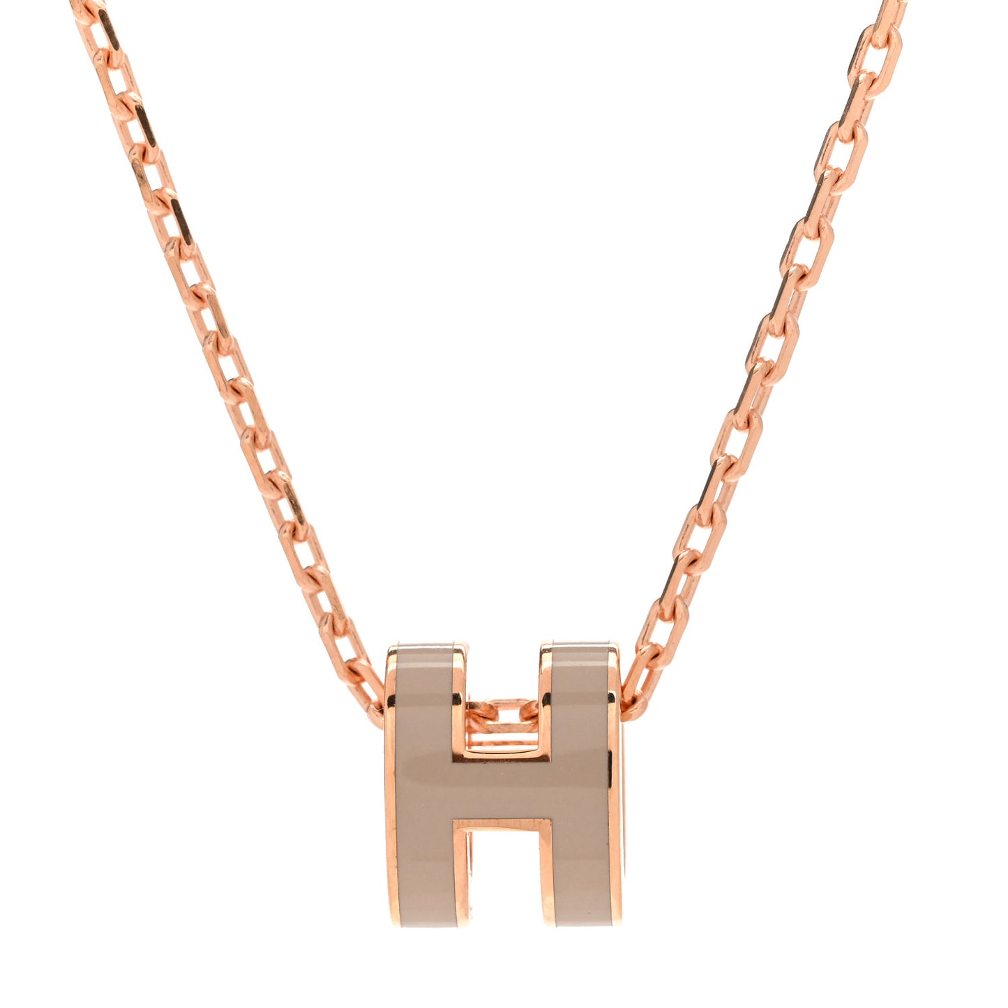 Lacquered Rose Gold Mini Pop H Pendant Necklace Marron Glace