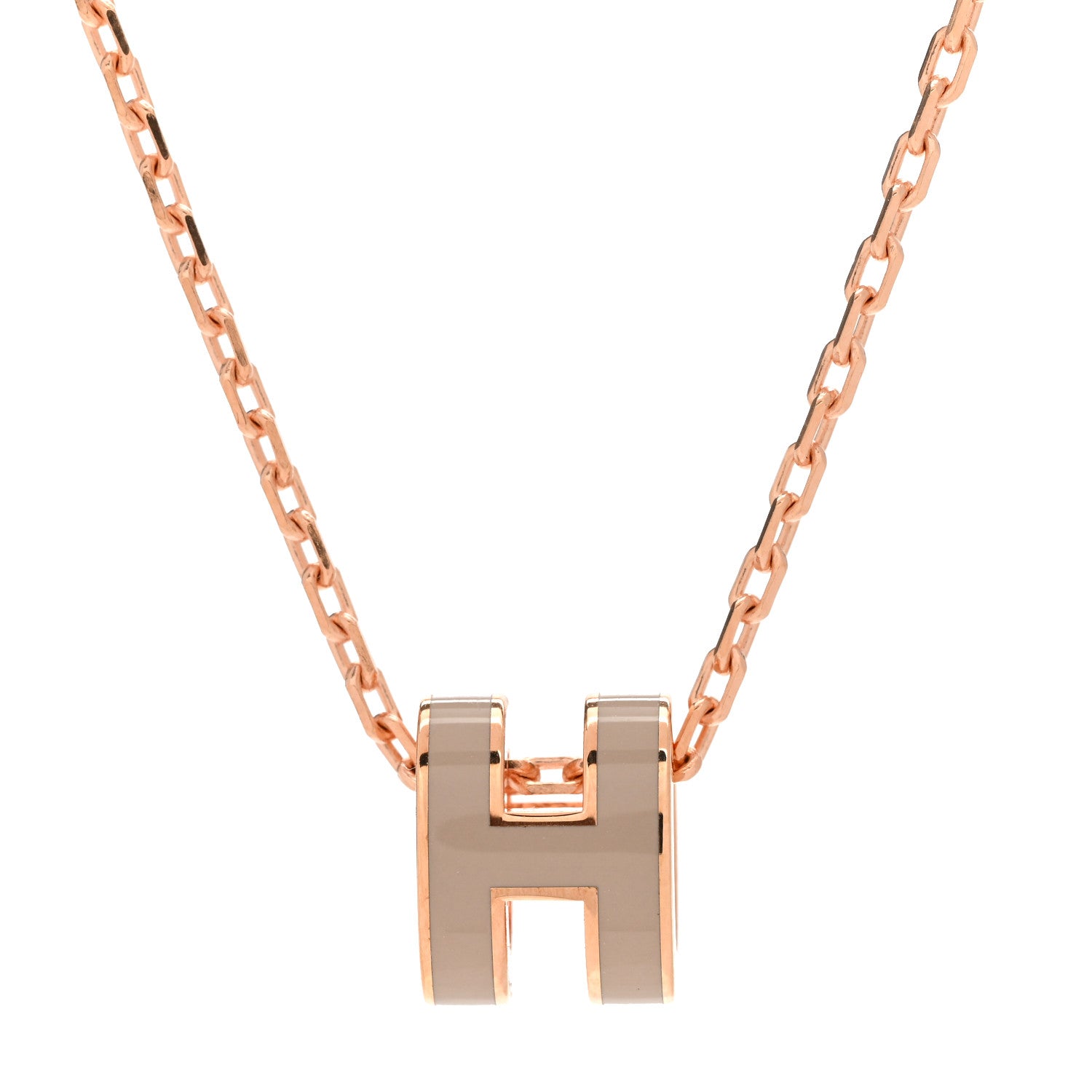 Hermes Lacquered Rose Gold Mini Pop H Pendant Necklace Marron Glace 4 of 7