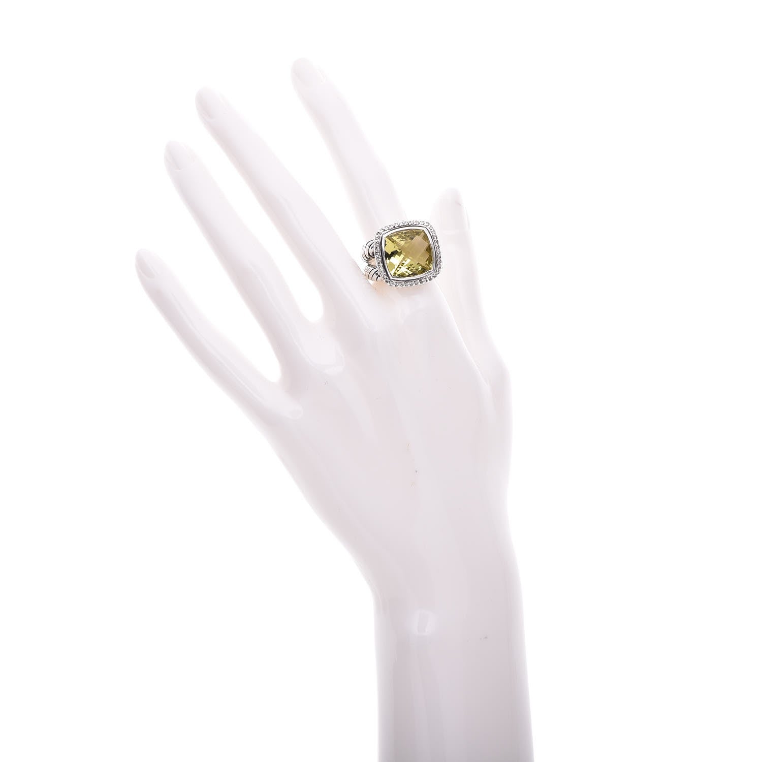 David Yurman Sterling Silver 18K White Gold Diamond Lemon Quartz 14mm Albion Ring 58 8.5 2 of 5