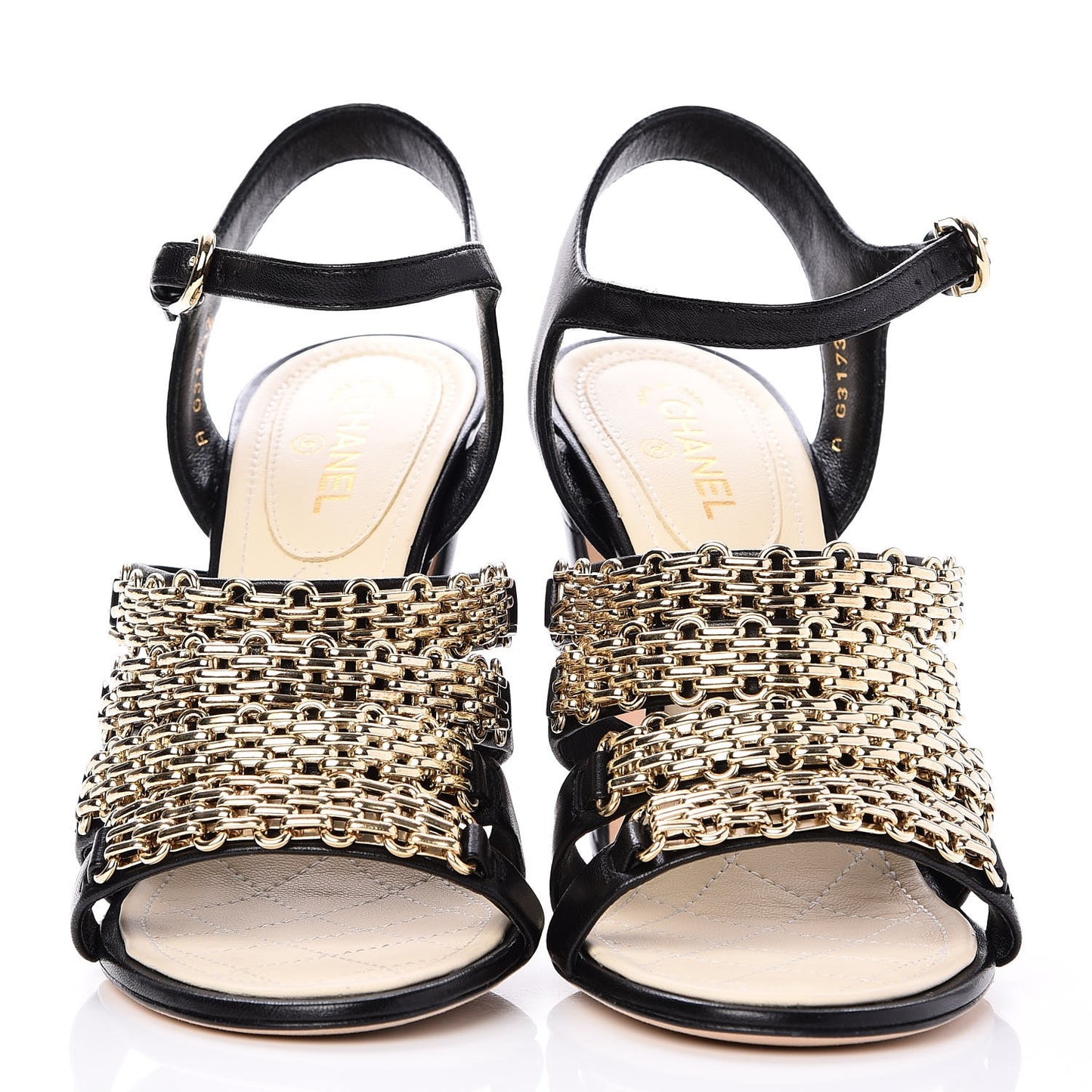 Lambskin Reissue Chain Sandals 37 Black Gold