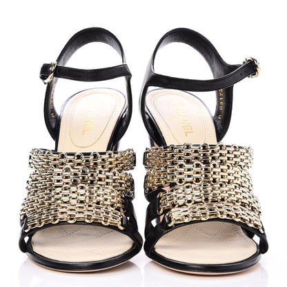 Chanel Lambskin Reissue Chain Sandals 37 Black Gold 2 of 9