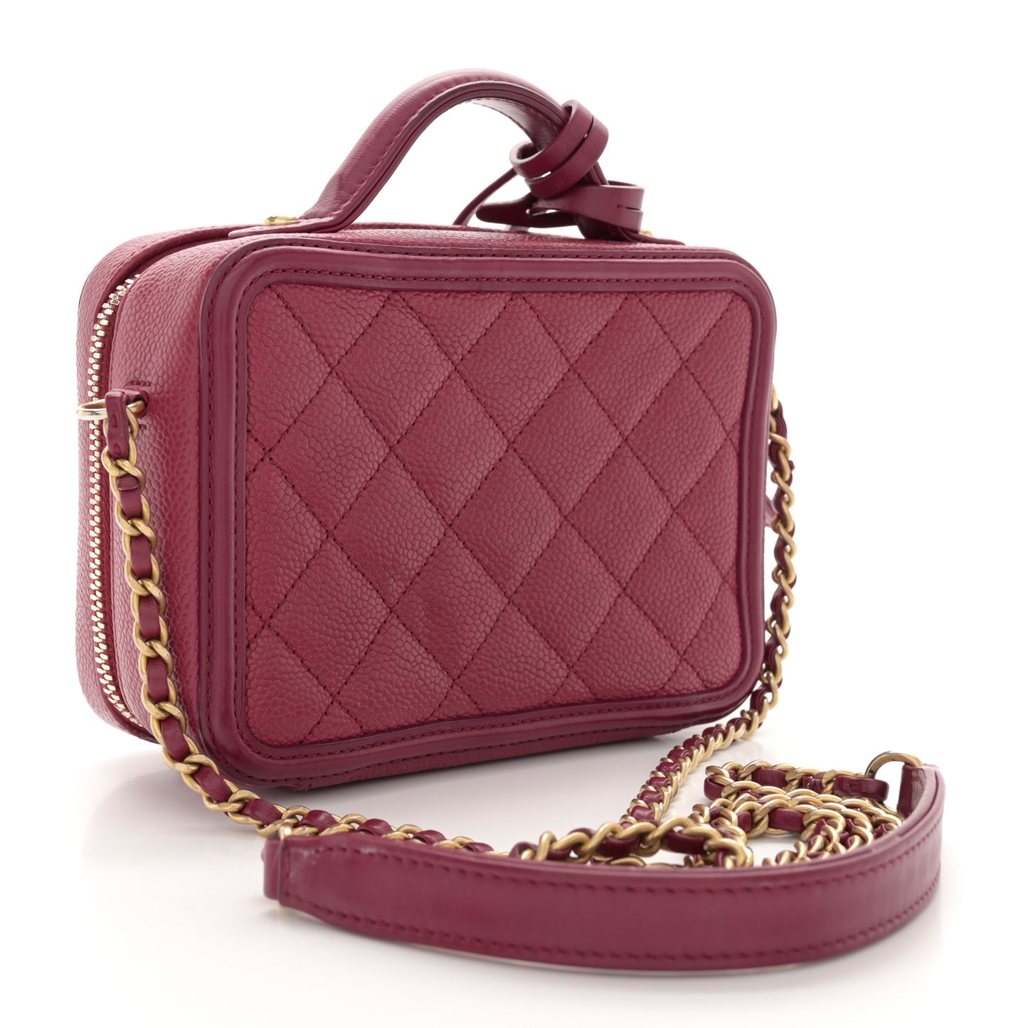 Caviar Quilted Small CC Filigree Vanity Case Burgundy