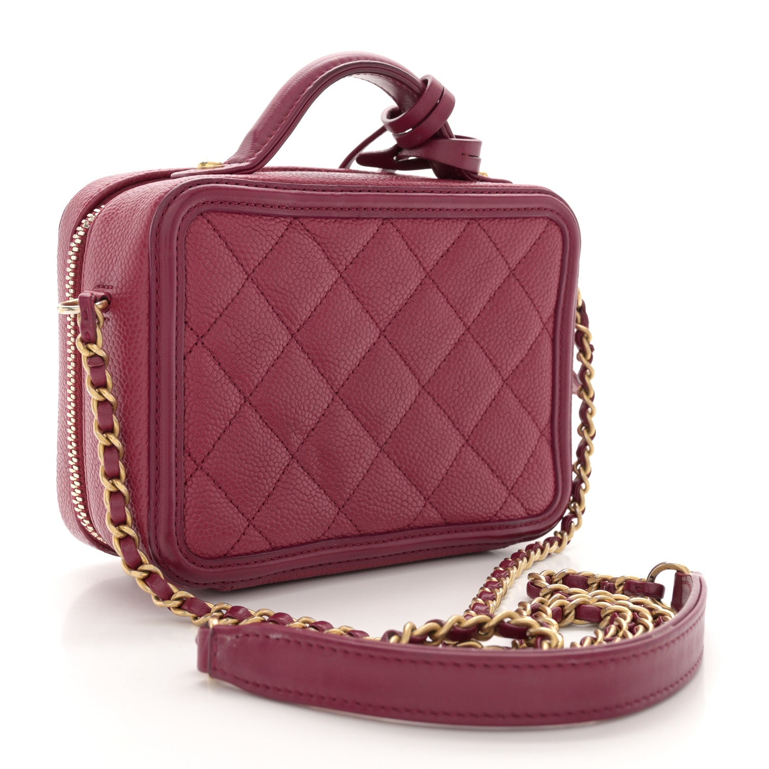 Chanel Caviar Quilted Small CC Filigree Vanity Case Burgundy 2 of 14