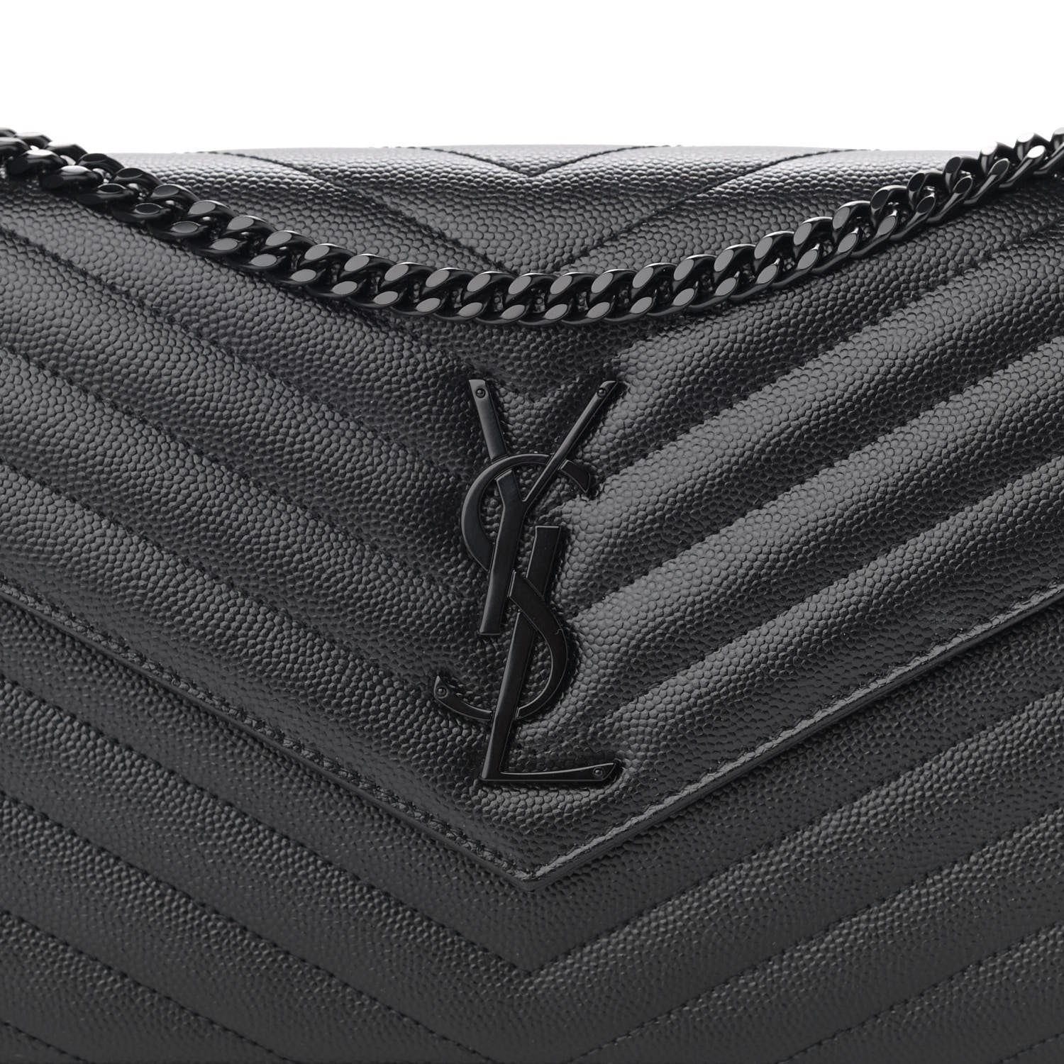 Saint Laurent Grain De Poudre Matelasse Chevron Monogram Chain Wallet Black 8 of 13