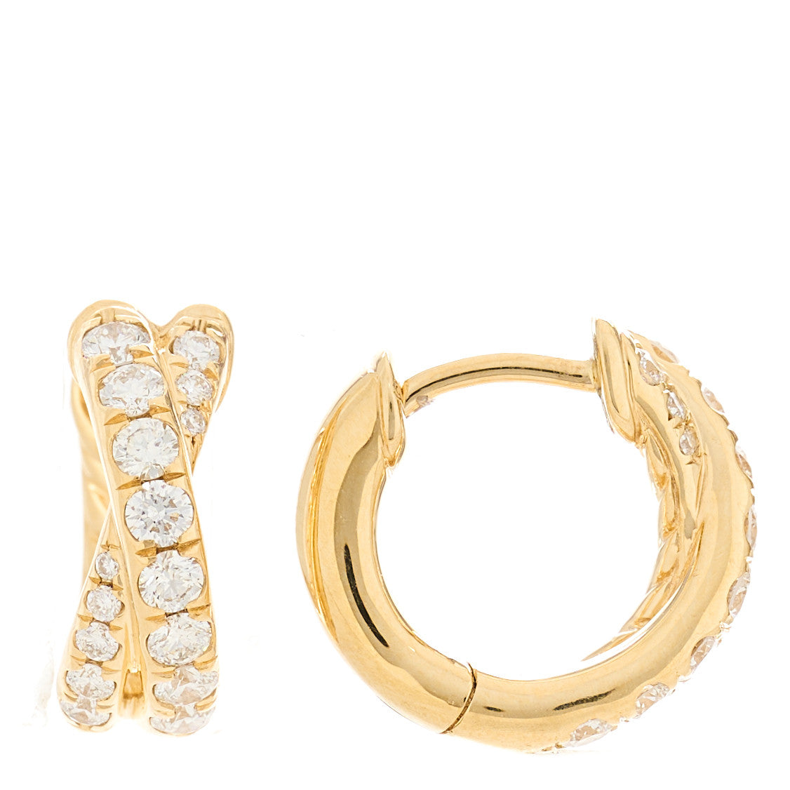 18K Yellow Gold Diamond Crossover Pave Hoop Earrings