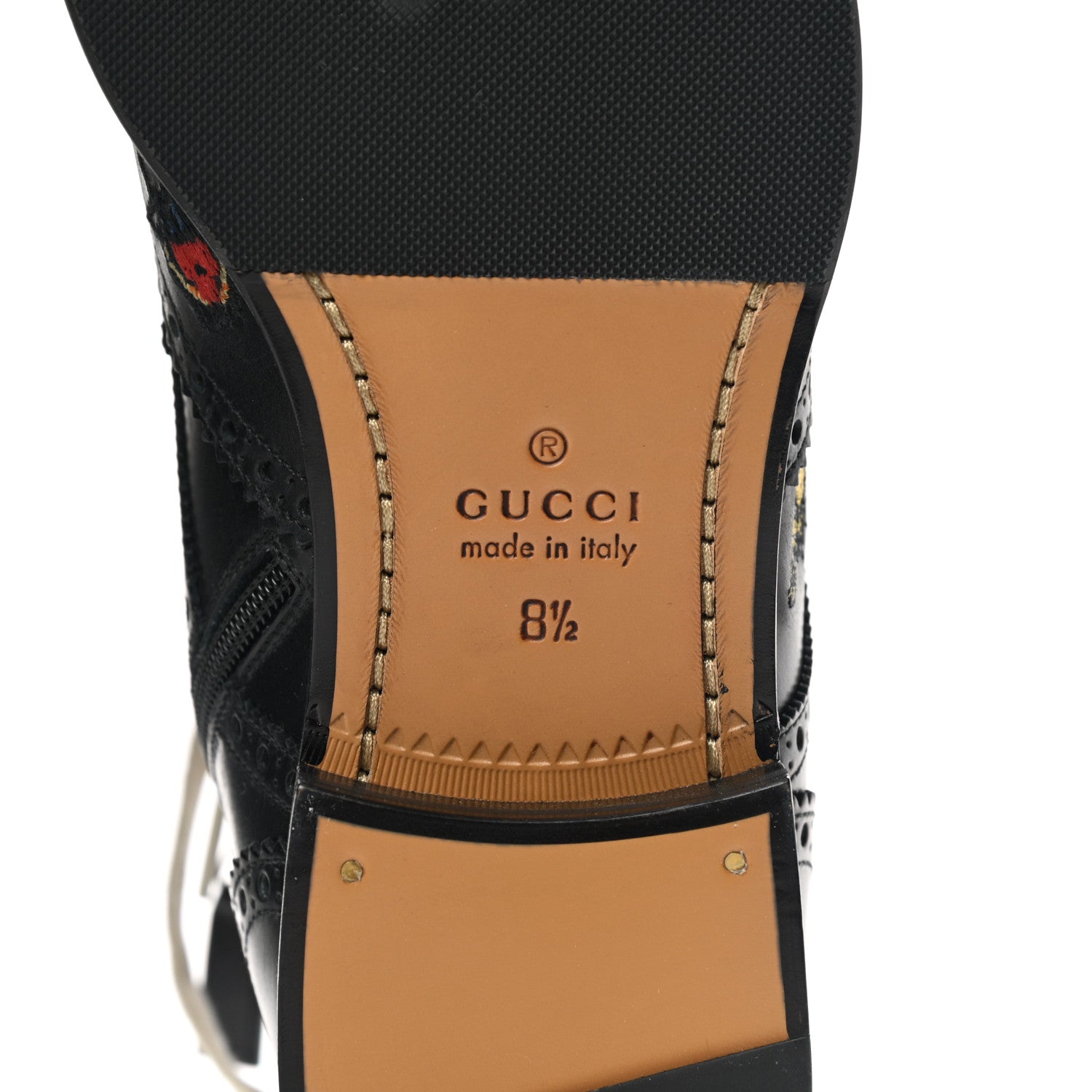 Gucci Calfskin Bug Embroidered Mens Queercore Brogue Wingtip Boots 8.5 Black 6 of 9