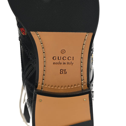 Gucci Calfskin Bug Embroidered Mens Queercore Brogue Wingtip Boots 8.5 Black 6 of 9