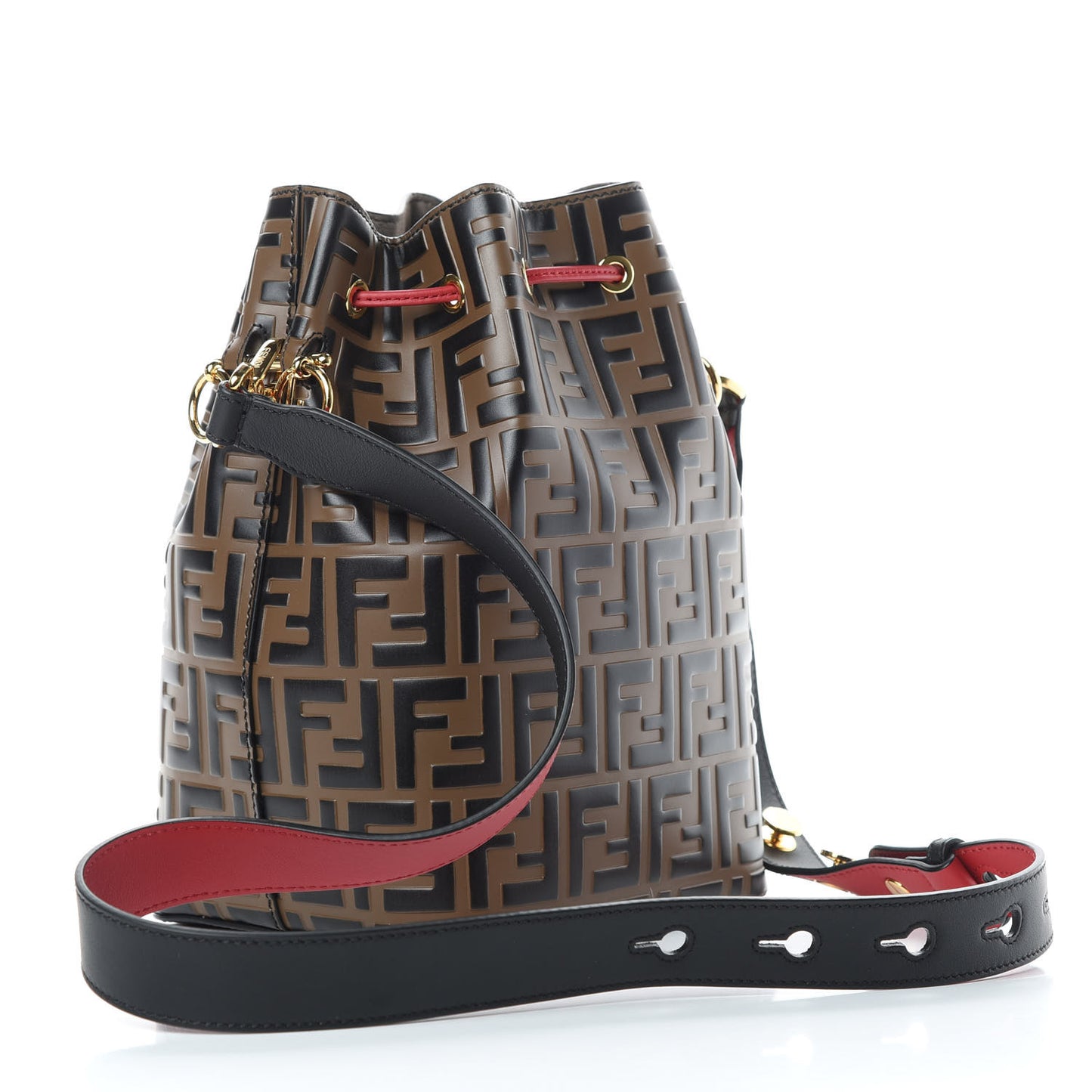 Vitello Grace F is Fendi Bi-Color FF 1974 Embossed Grande Mon Tresor Bucket Bag Maya Black Fragola