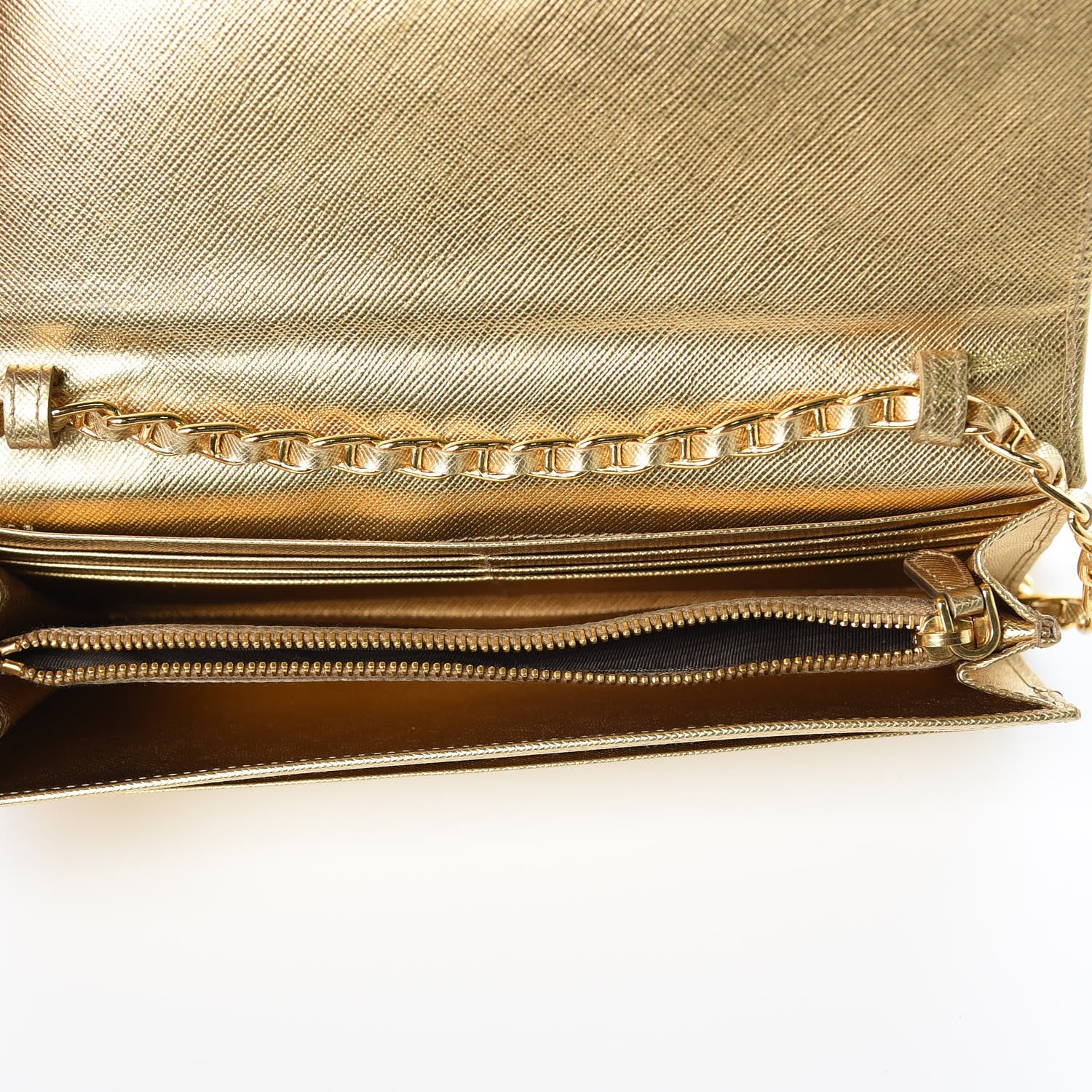 Prada Saffiano Metal Oro Chain Wallet Gold 5 of 8