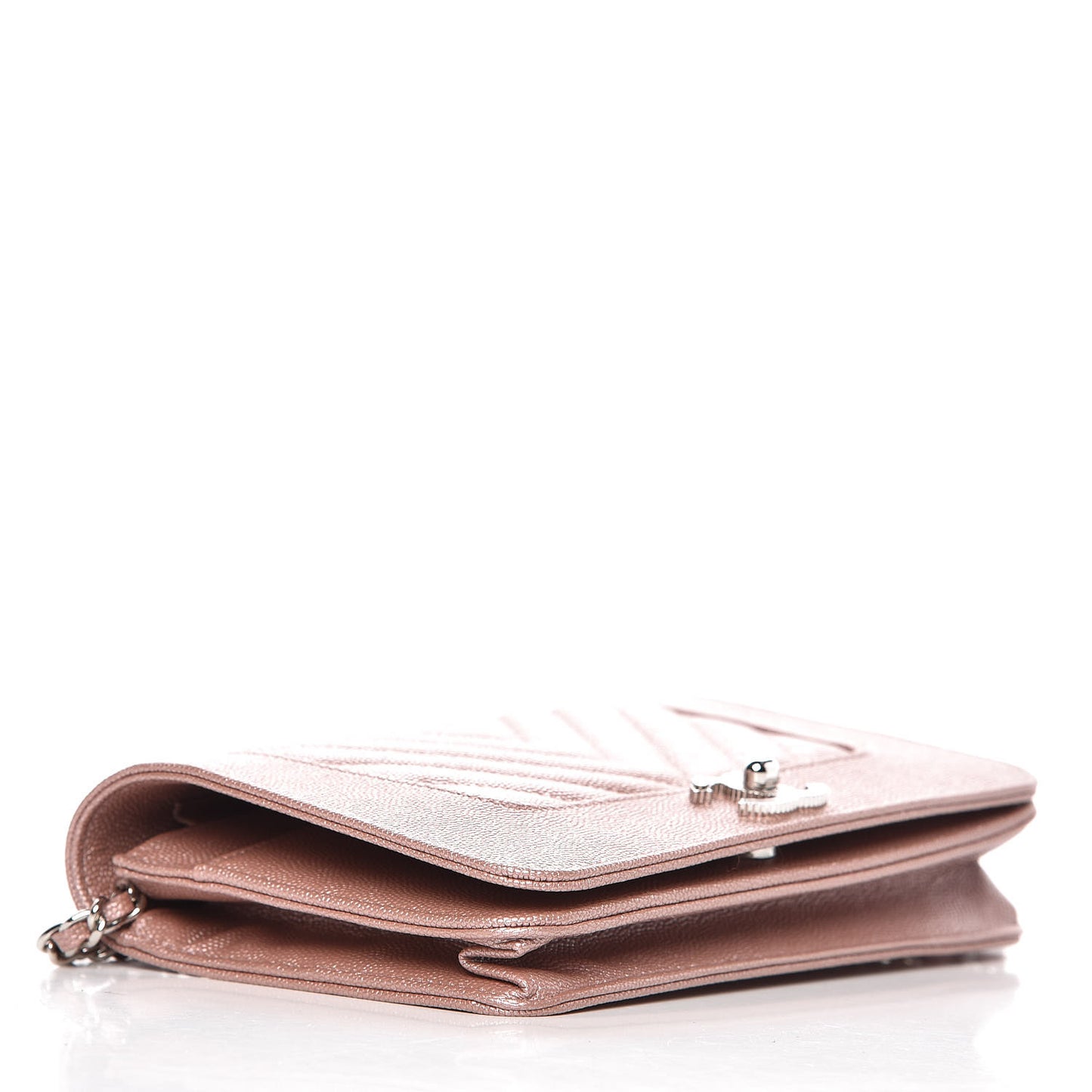 Metallic Caviar Chevron Quilted Vintage Mademoiselle Wallet On Chain WOC Pink