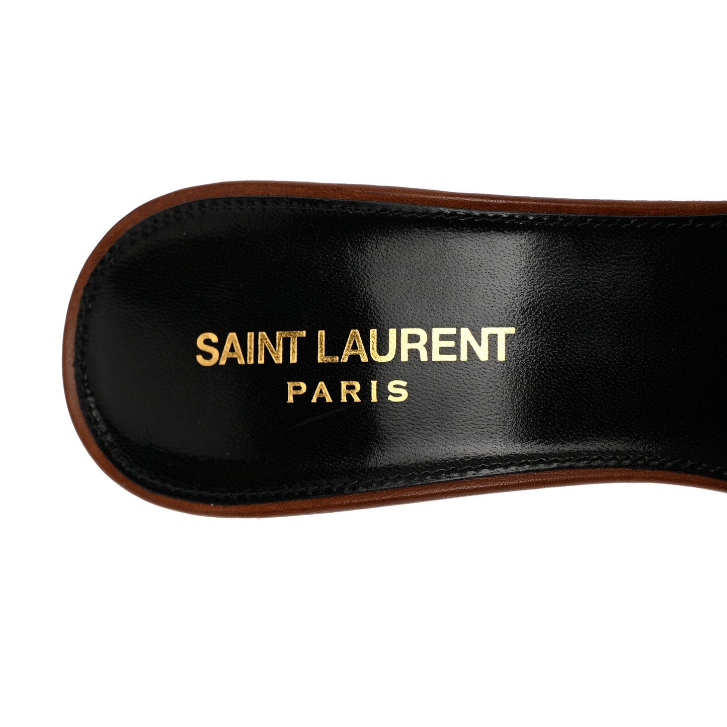 Calfskin Tribute 85 Slide Sandals 38 Amber