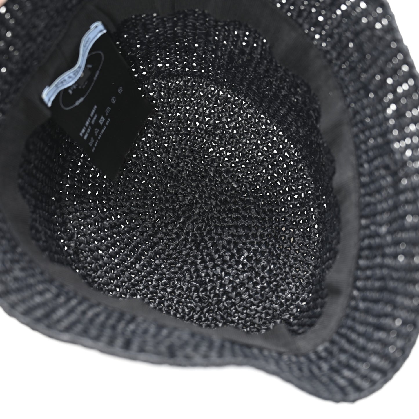 Yarn Raffia Effect Crochet Logo Embroidered Womens Bucket Hat S Black