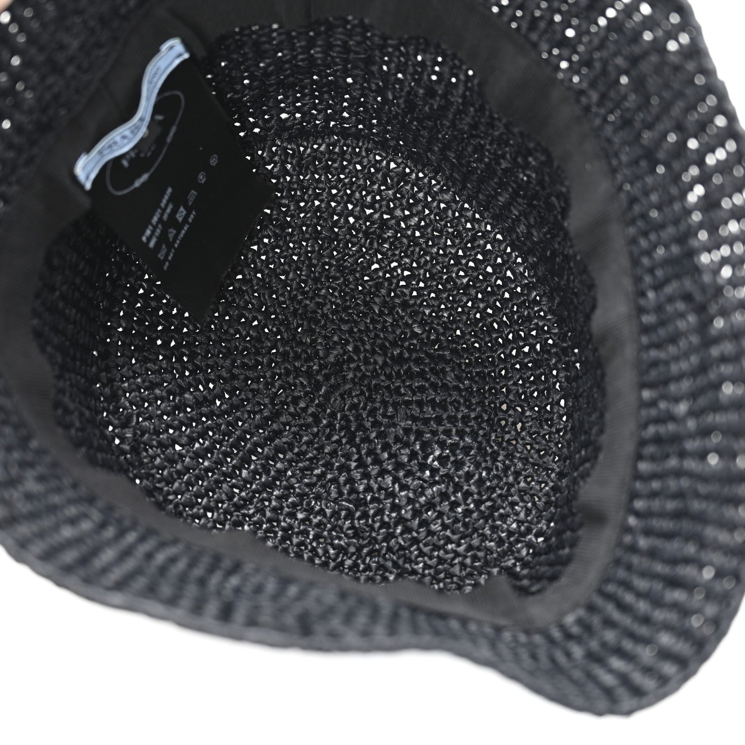 Prada Yarn Raffia Effect Crochet Logo Embroidered Womens Bucket Hat S Black 7 of 8