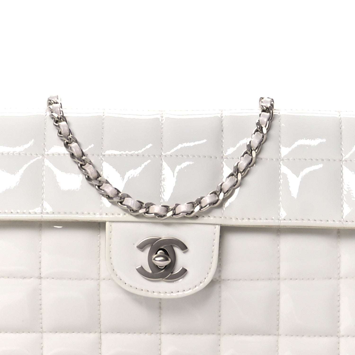 Chanel Patent Quilted East West Chocolate Bar Flap White 8 of 12
