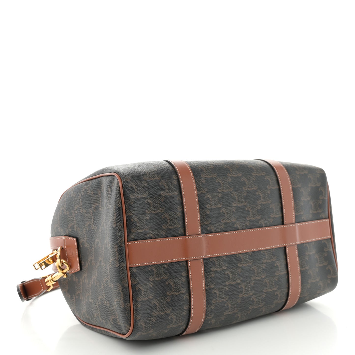 Triomphe Canvas Calfskin Boston Bag Tan