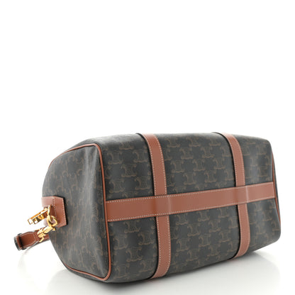 Celine Triomphe Canvas Calfskin Boston Bag Tan 4 of 10