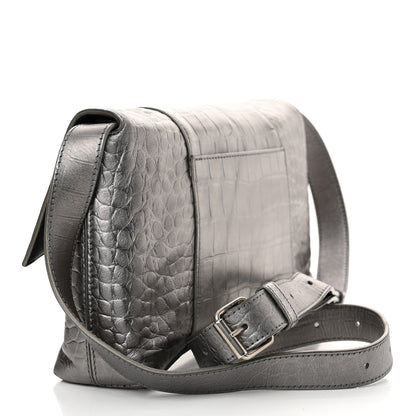 Balenciaga Metallic Calfskin Crocodile Embossed XS Downtown Shoulder Bag Silver 3 of 15