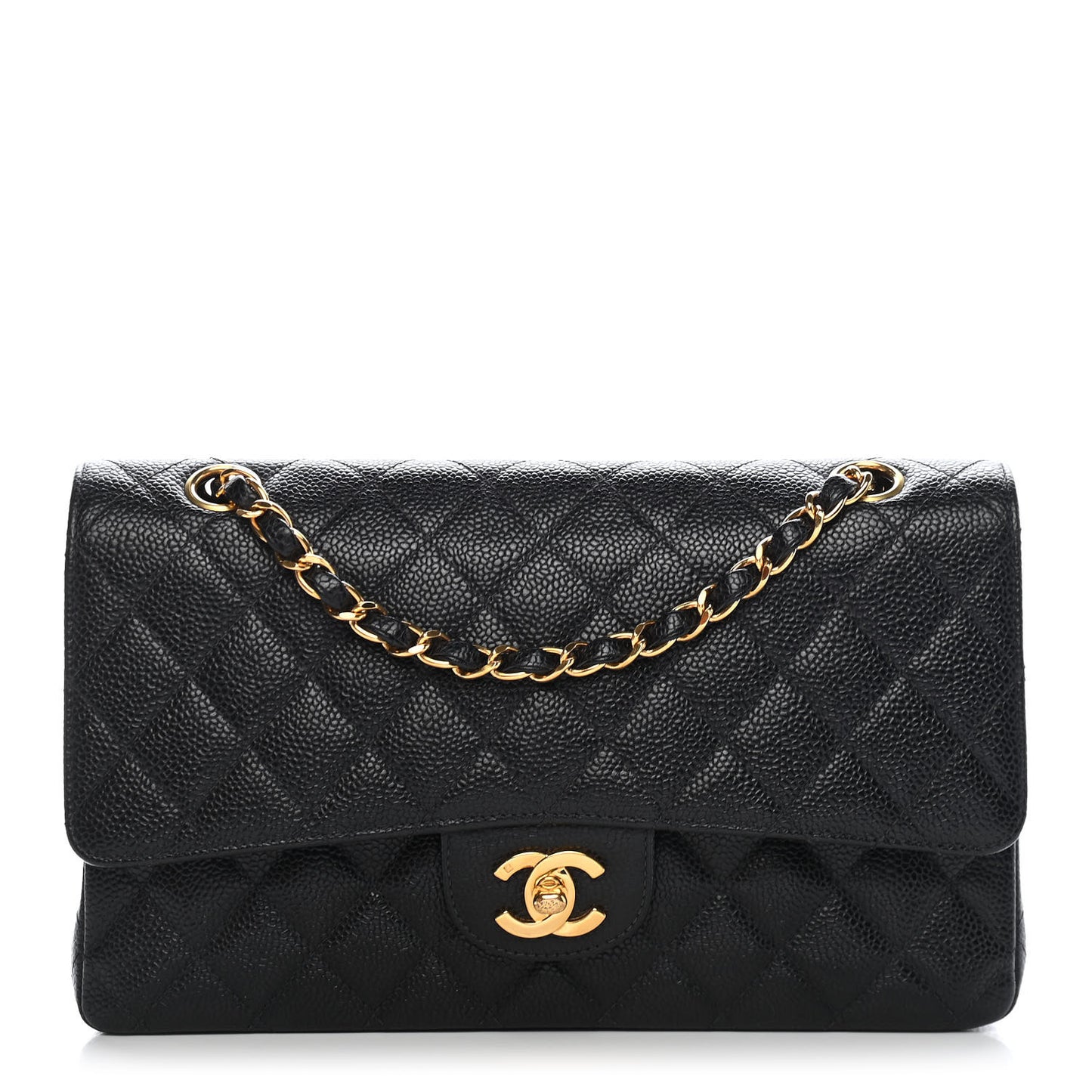 Caviar Quilted Medium Double Flap Black