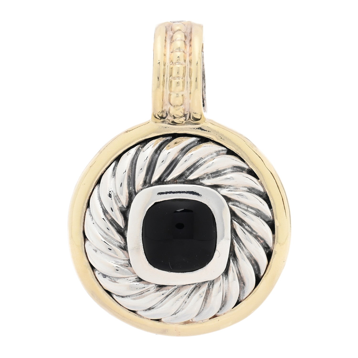 David Yurman Sterling Silver 14K Yellow Gold Black Onyx 7mm Albion Pendant 1 of 3