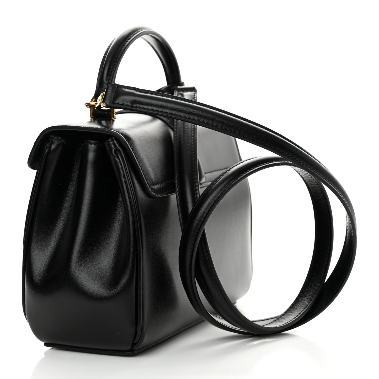 Satinated Calfskin Mini 16 Top Handle Bag Black