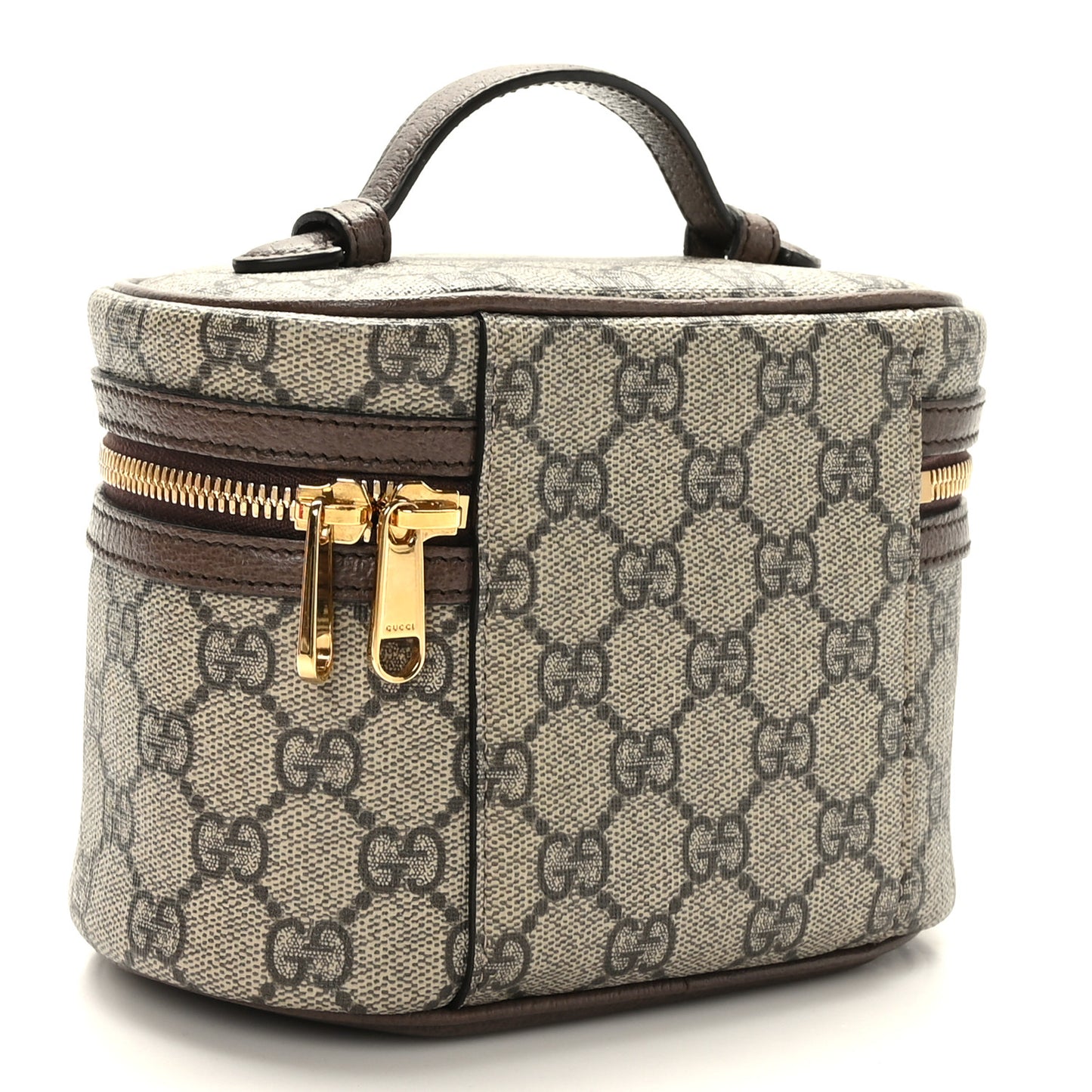 GG Supreme Monogram Textured Calfskin Web Ophidia Vanity Cosmetic Case Beige Ebony New Acero