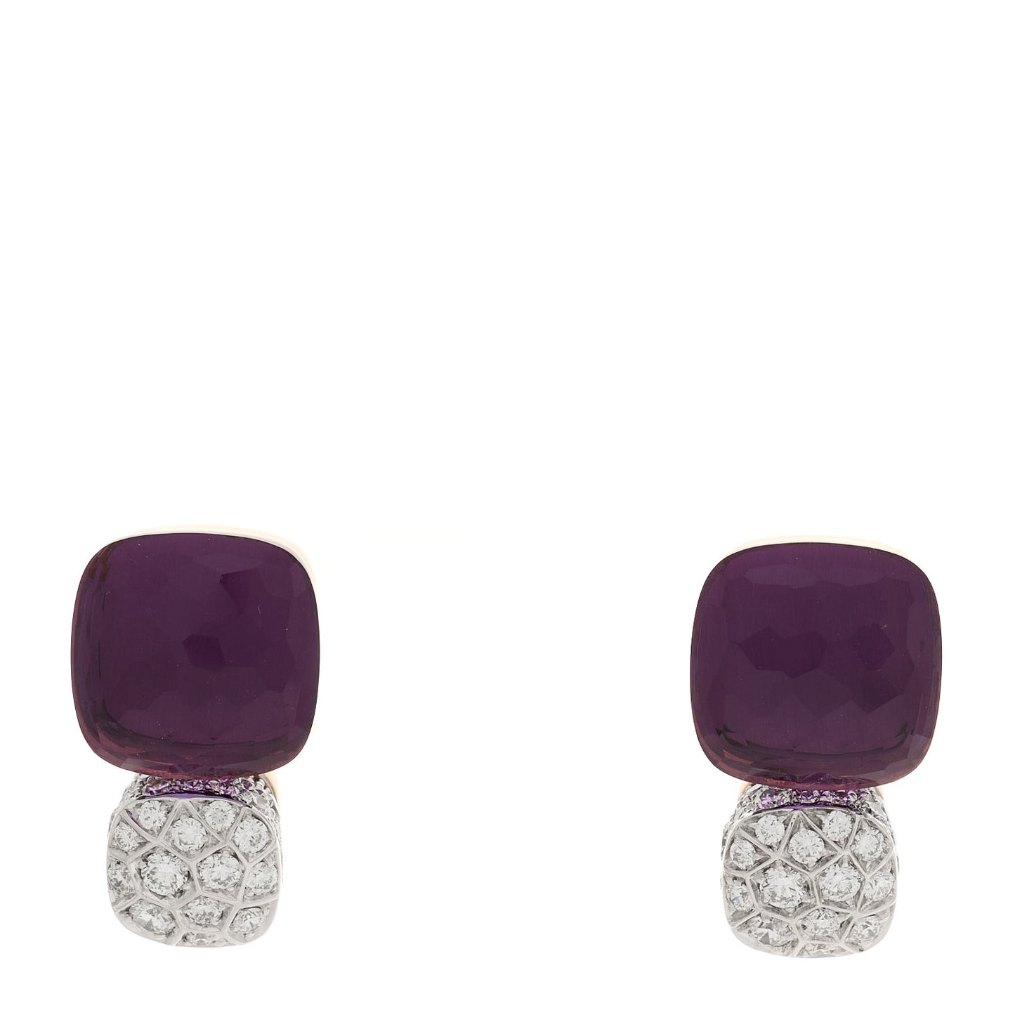 18K Rose White Gold Diamond Amethyst Nudo Earrings