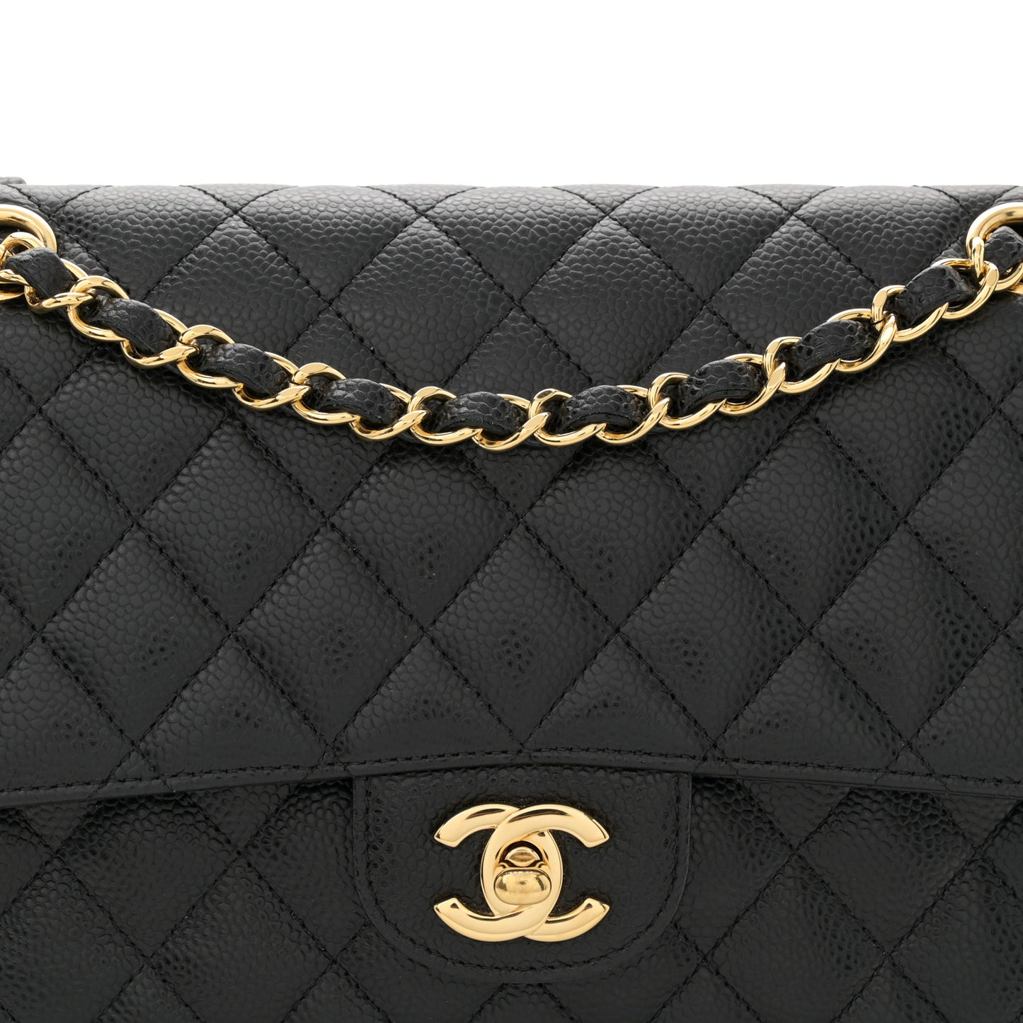 Caviar Quilted Medium Double Flap Black