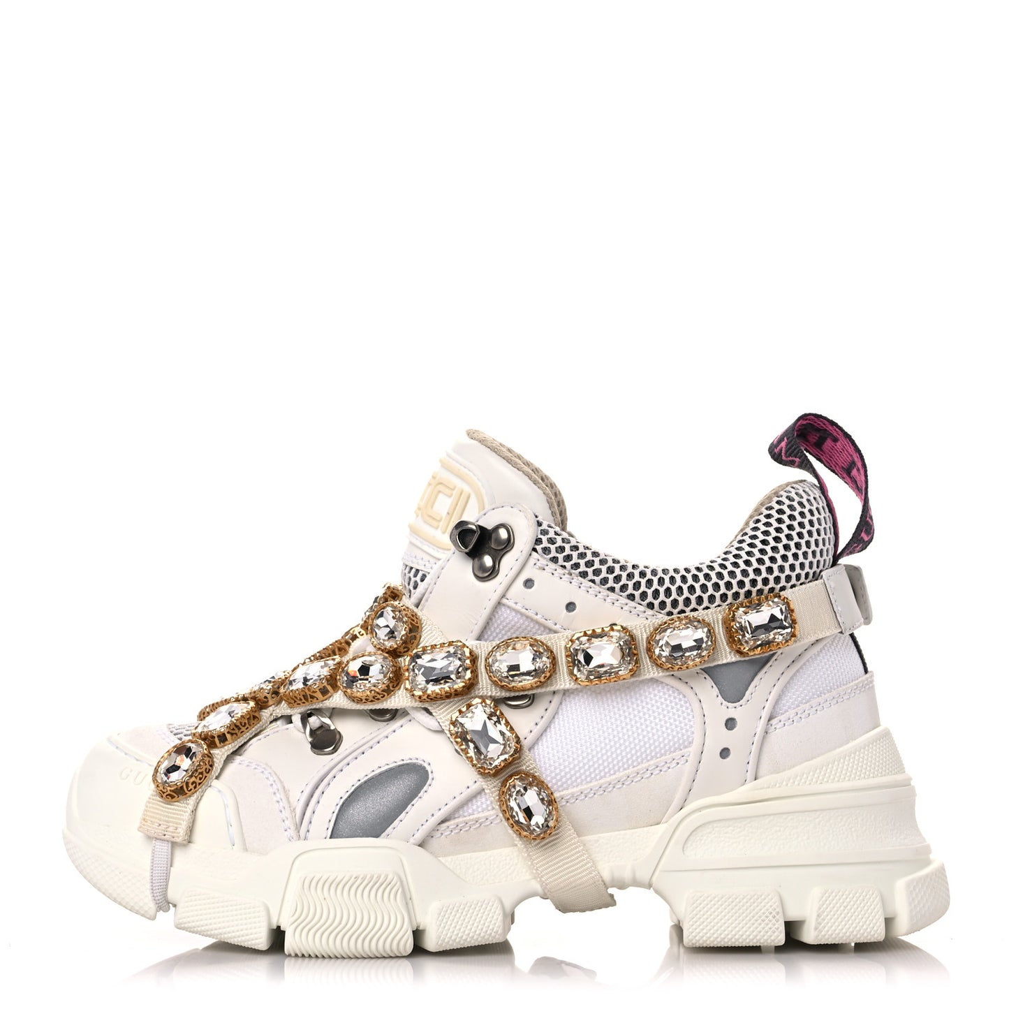 X SEGA Mesh Calfskin Suede Removable Crystals Womens Flashtrek Sneakers 36 Great White