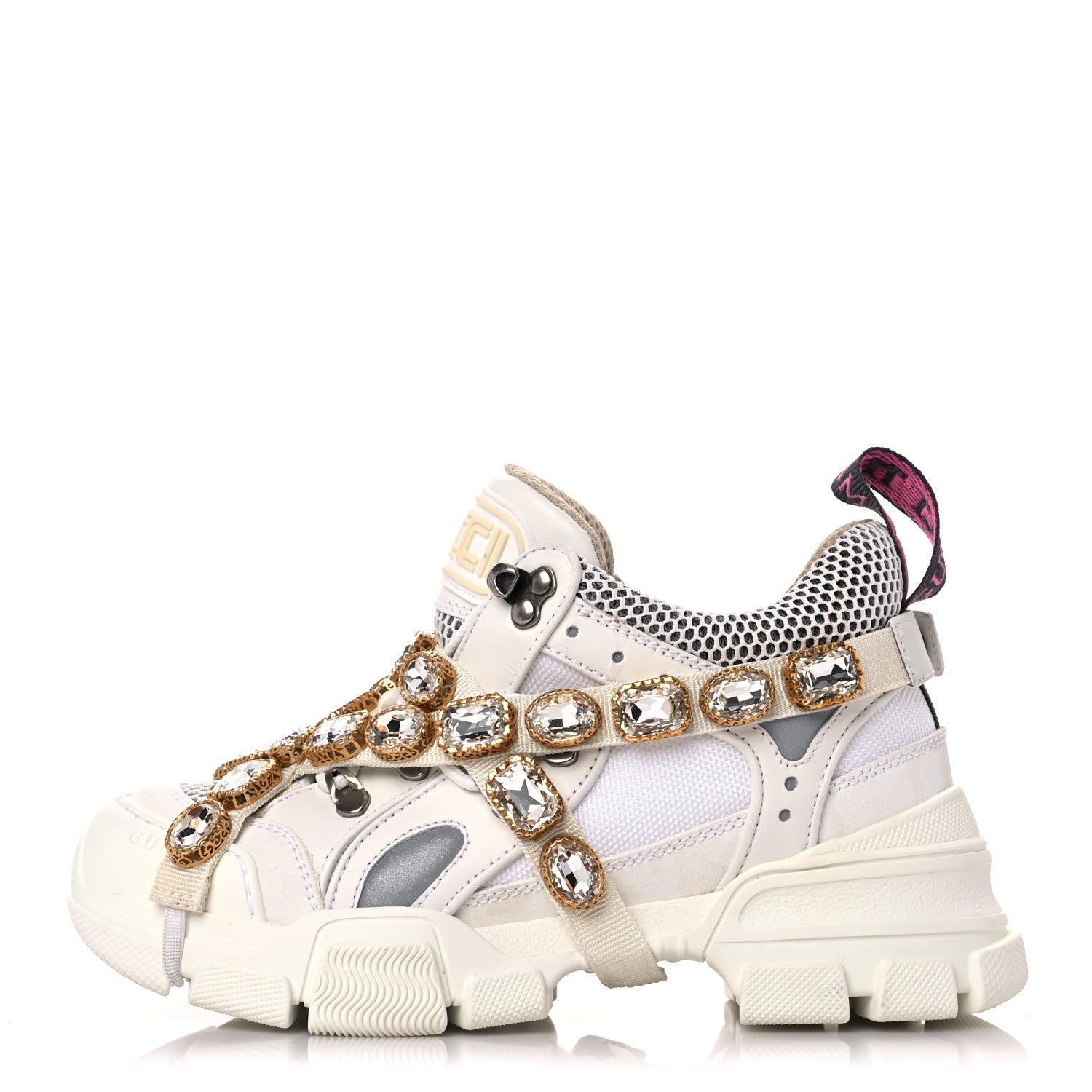 Gucci X SEGA Mesh Calfskin Suede Removable Crystals Womens Flashtrek Sneakers 36 Great White 1 of 15