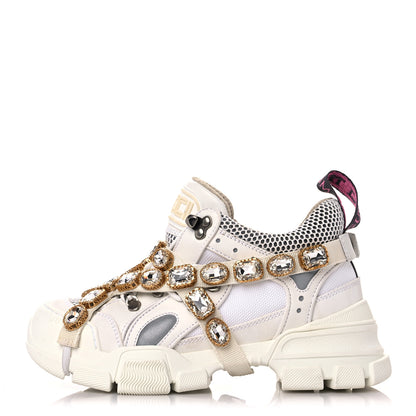 Gucci X SEGA Mesh Calfskin Suede Removable Crystals Womens Flashtrek Sneakers 36 Great White 1 of 15