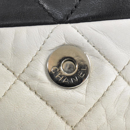Chanel Leather Quilted Medium Flap Black White 10 of 10