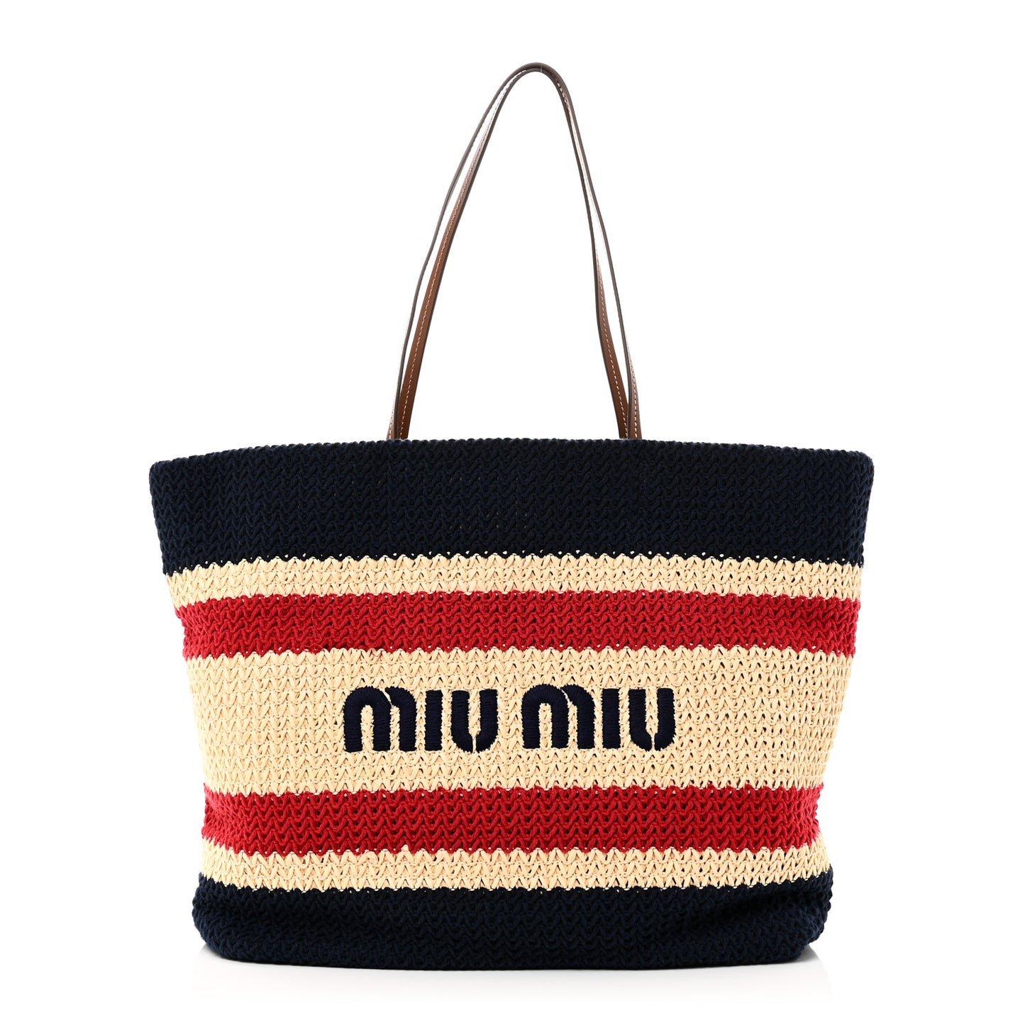 Raffia Crochet Stripe Tote Natural Blue