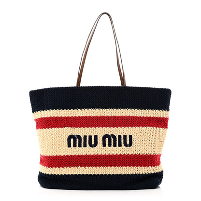 Miu Miu Raffia Crochet Stripe Tote Natural Blue 2 of 18