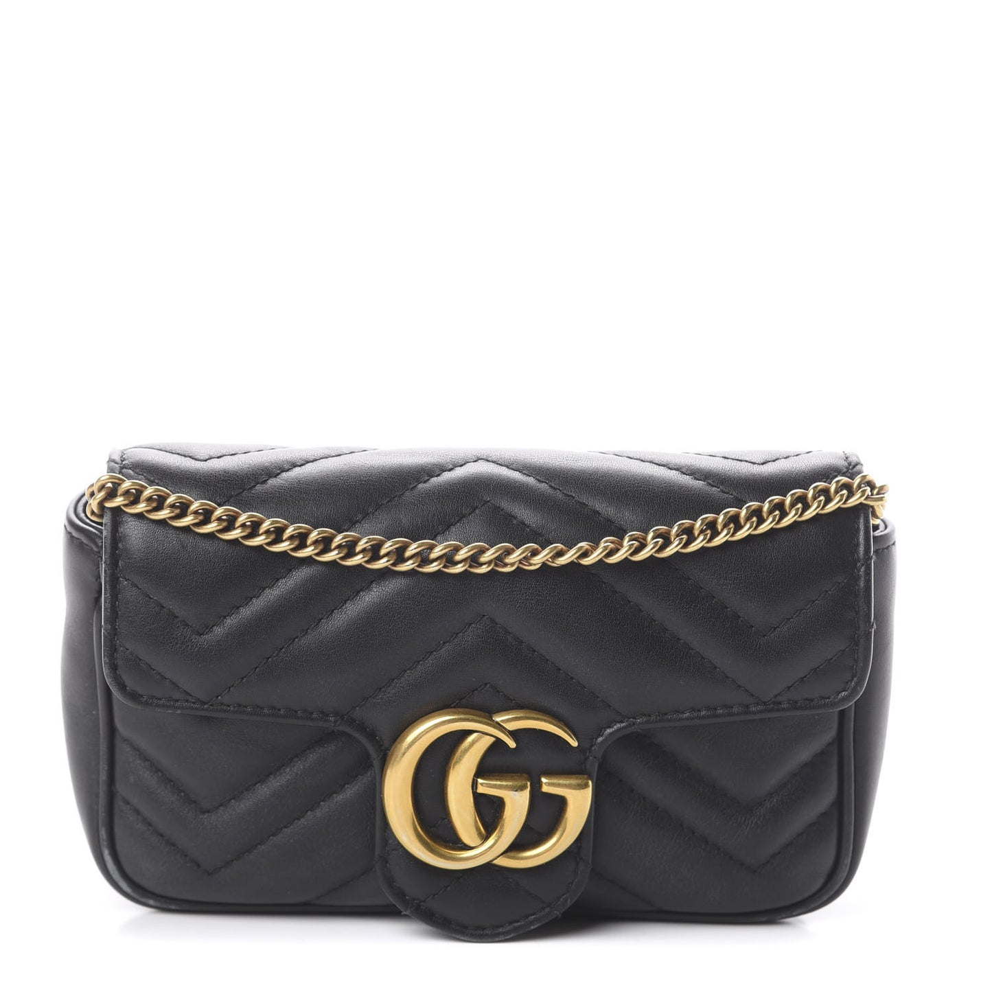 Calfskin Matelasse Super Mini GG Marmont Shoulder Bag Black