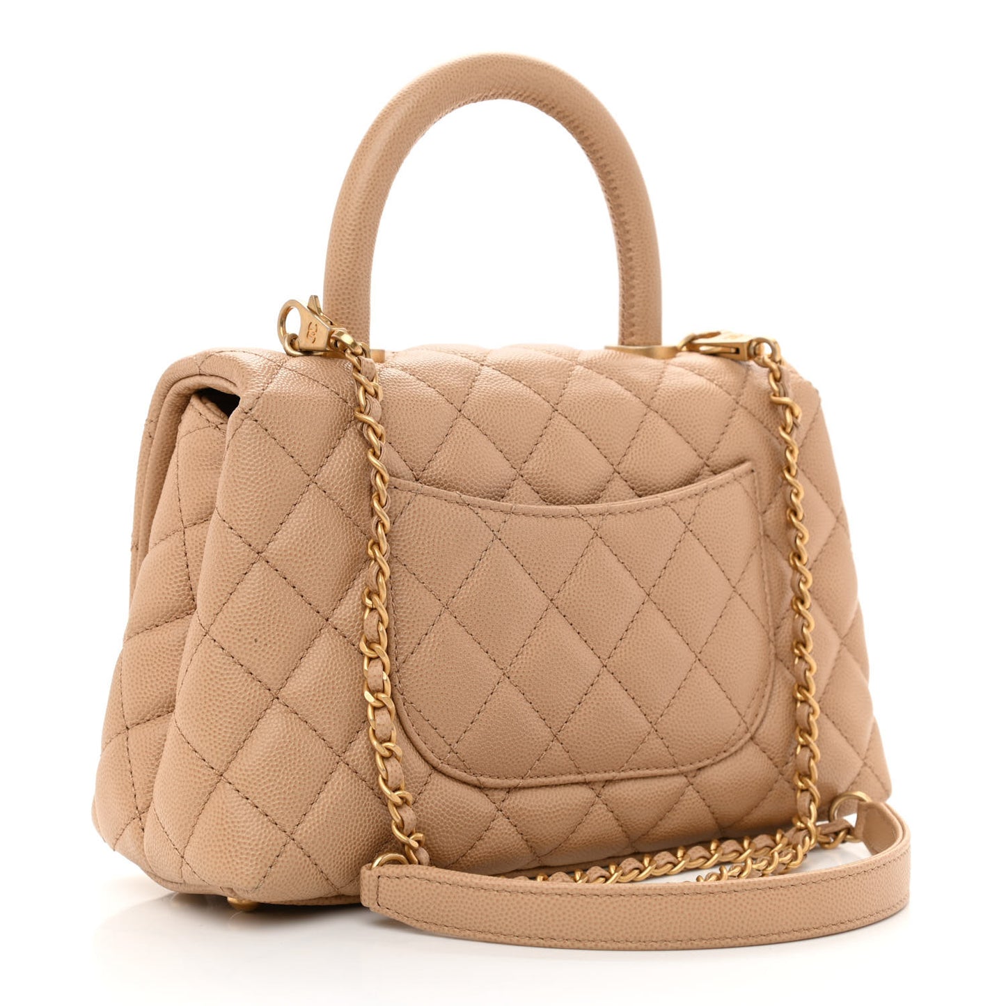 Caviar Quilted Mini Coco Handle Flap Beige