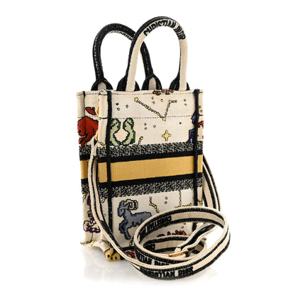 Christian Dior Canvas Embroidered Pixel Zodiac Mini Book Tote Phone Bag Latte Multicolor 3 of 13