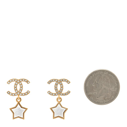 Chanel Metal Crystal Pearl CC Star Earrings Gold Pearly White 2 of 4