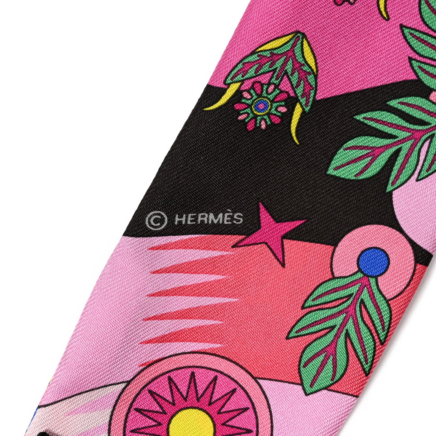 Hermes Silk La Source de Pegase Twilly Ebene Rose Vif Jaune Vif 4 of 4