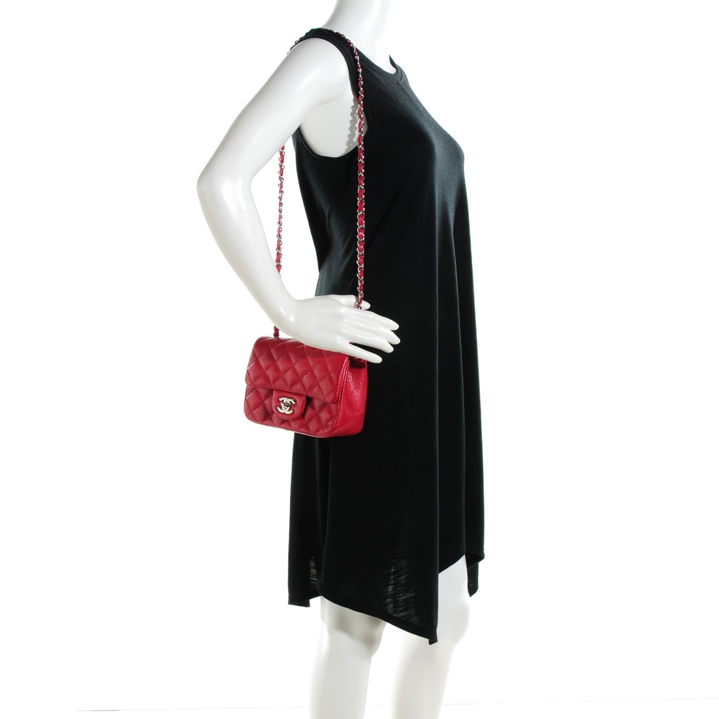 Pearly Caviar Quilted Mini Square Flap Dark Pink