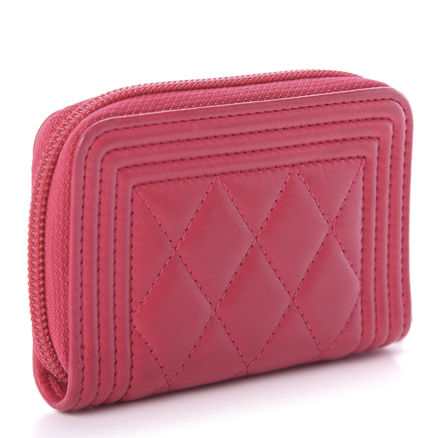 Lambskin Quilted Boy Zip Around Coin Purse Wallet Fuchsia